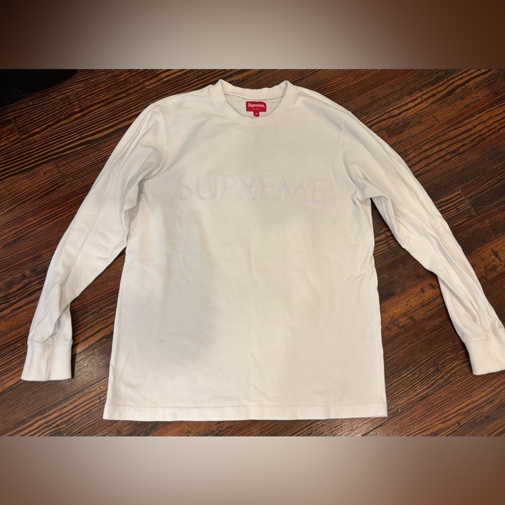 Supreme New York City White Long Sleeve Polo With Embroidered Logo Sz M 101837